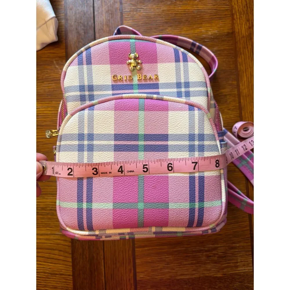 Circus by Sam Edelman Grid Bear Pink Plaid Mini Backpack Tartan Cute New